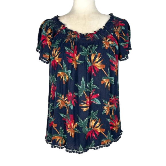 twik Tops - Twik navy palm tree blouse